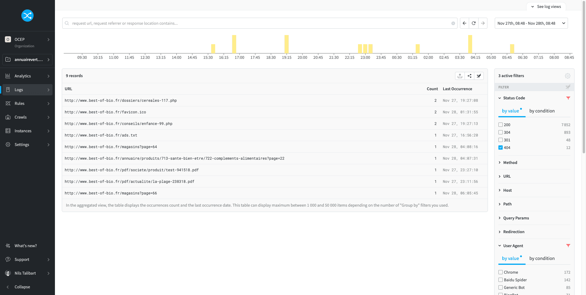 View of post-migration log monitoring