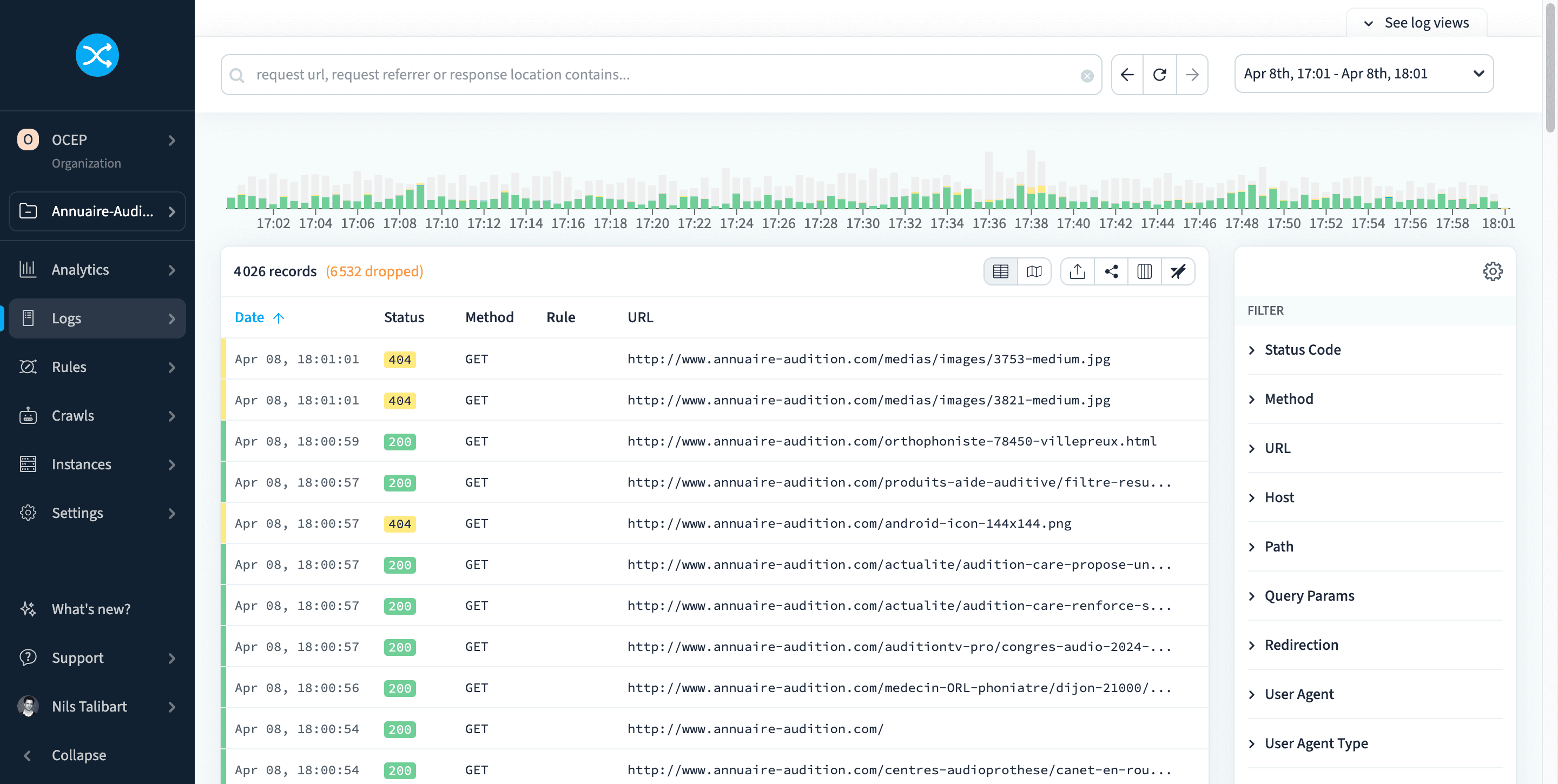 Analyser les logs en temps réel avec redirection.io
