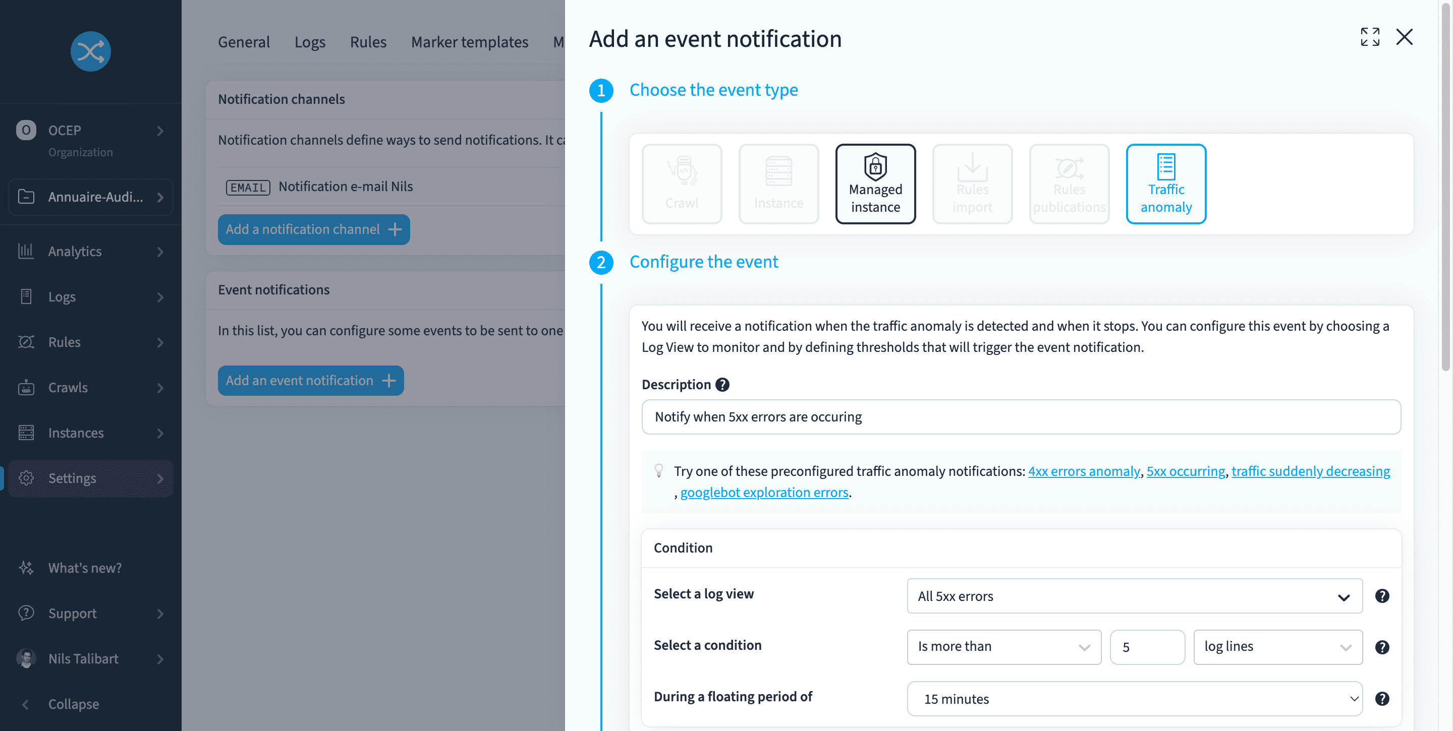 Création d'une notification d'alerte en cas d'erreur