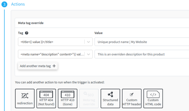 Example of avanced actions performed using redirection.io