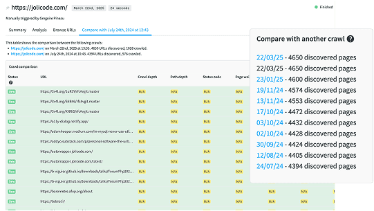 It is possible to compare the results of several crawls