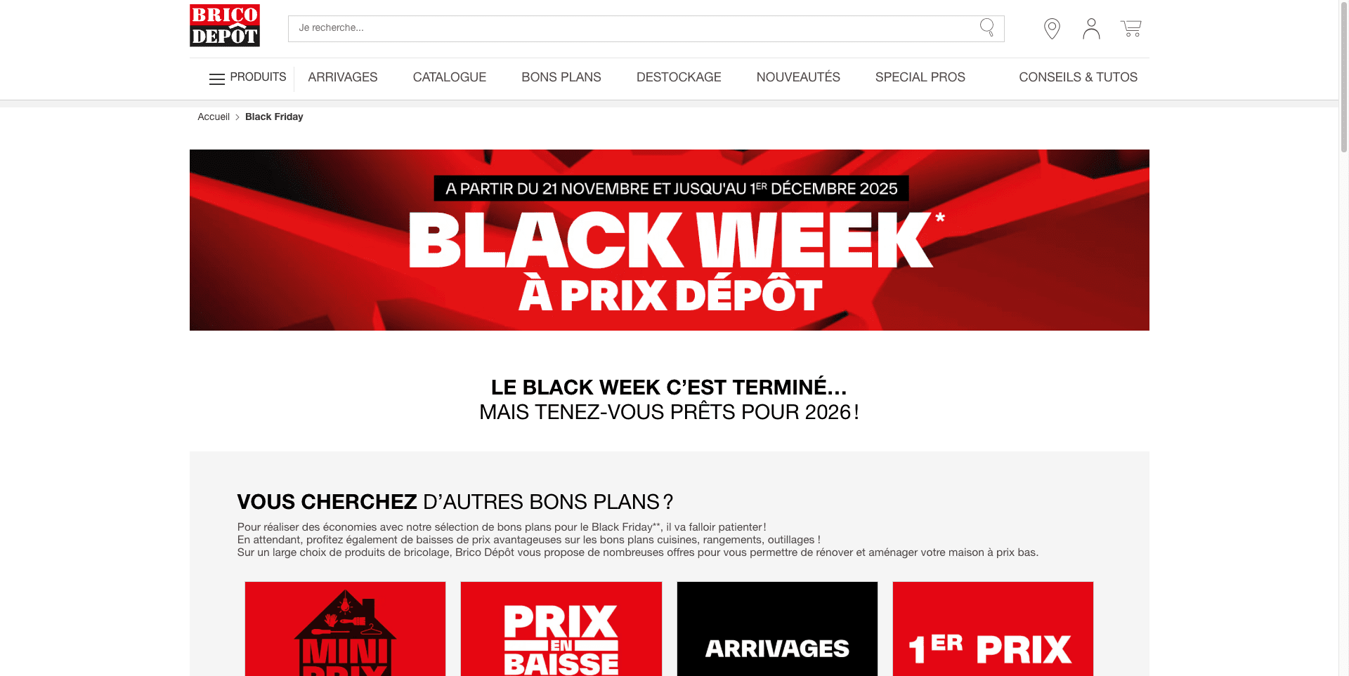 Gestion Black Week sur le site de Brico Dépôt