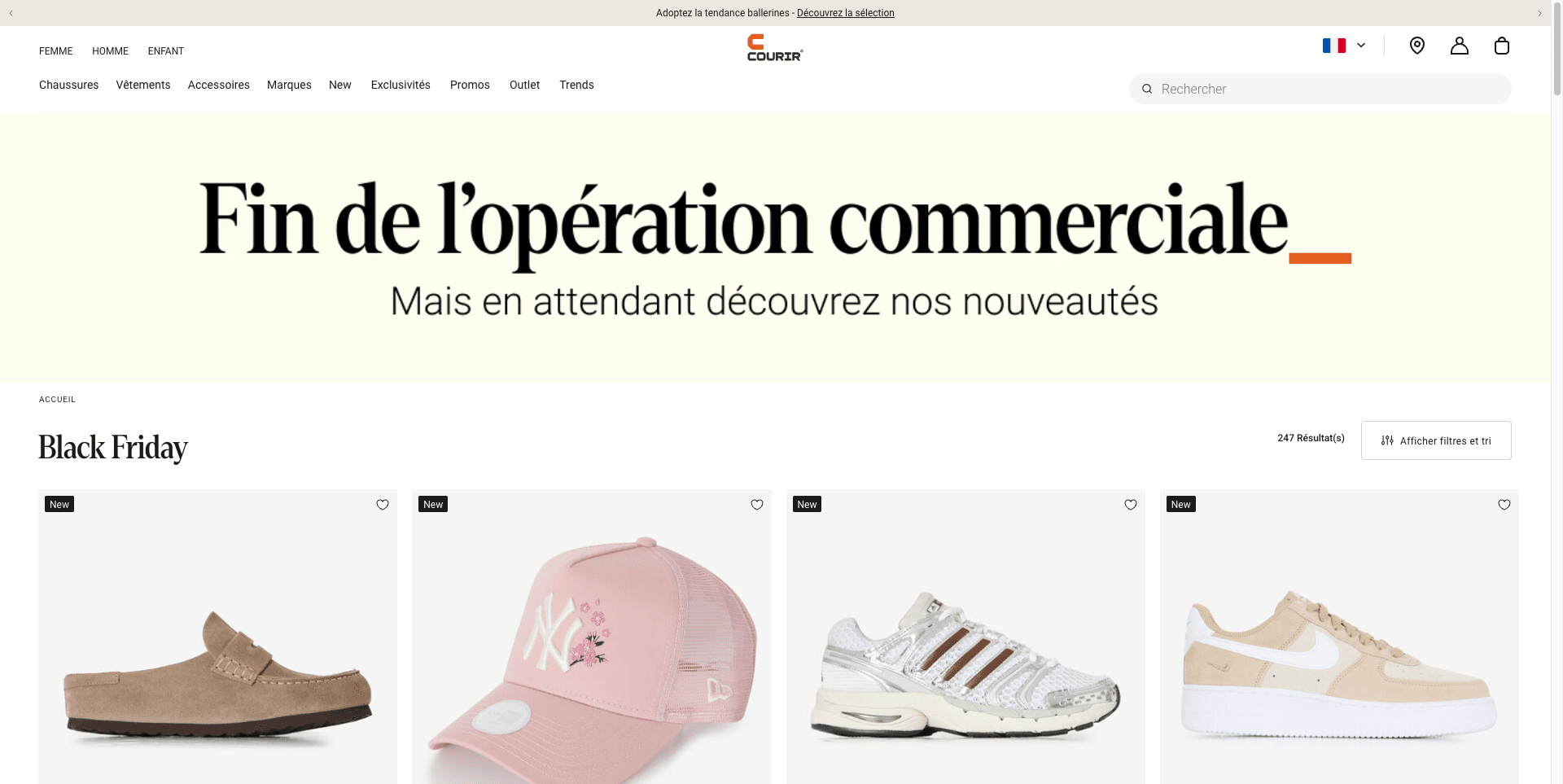 Gestion Black Week sur le site de Courir