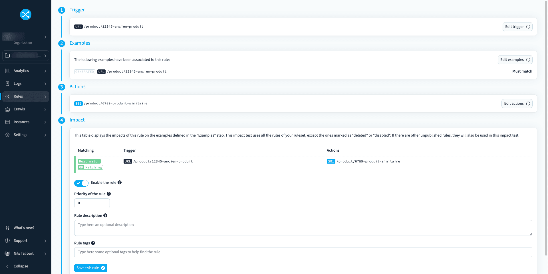 Mise en place d'une redirection dans redirection.io