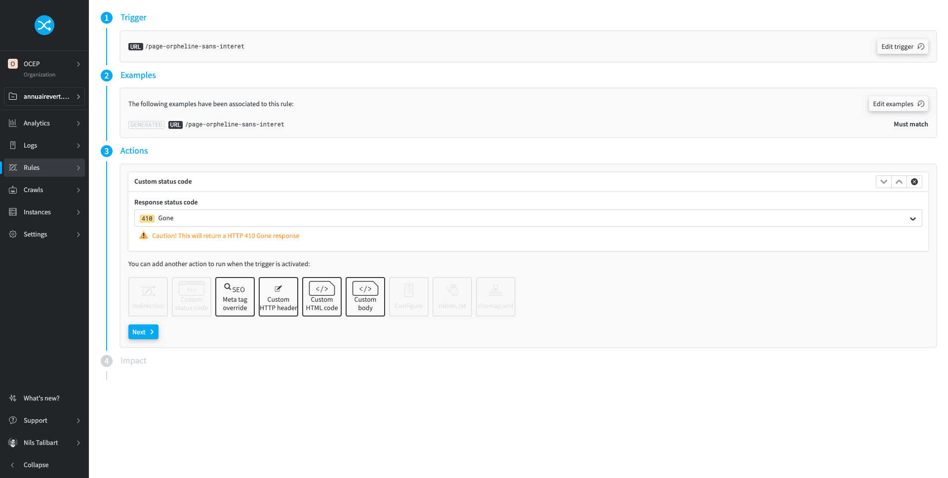Customize the response code