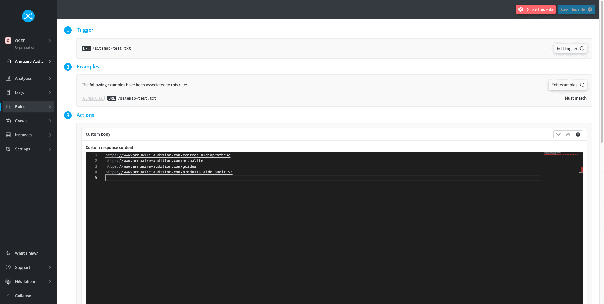 Modification of the Sitemap with redirection.io