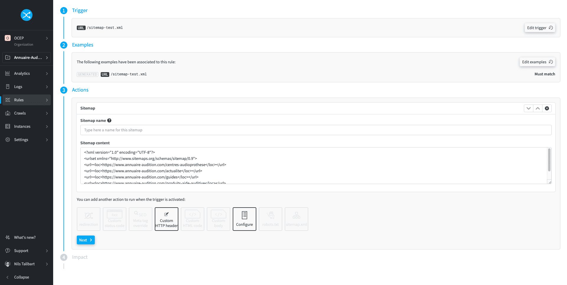 Import of the Sitemap in redirection.io
