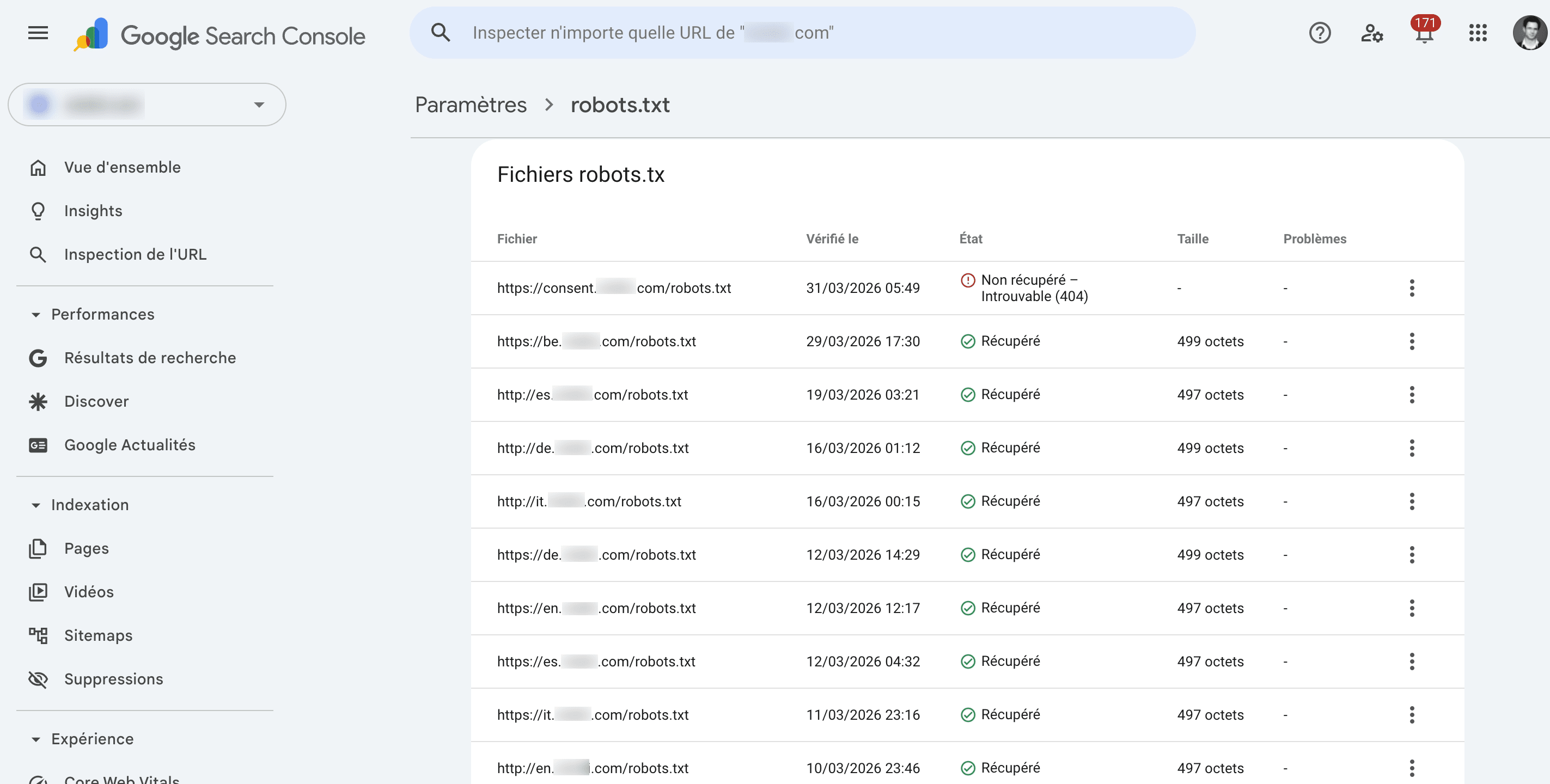 Preview of the robots.txt file of main hosts
