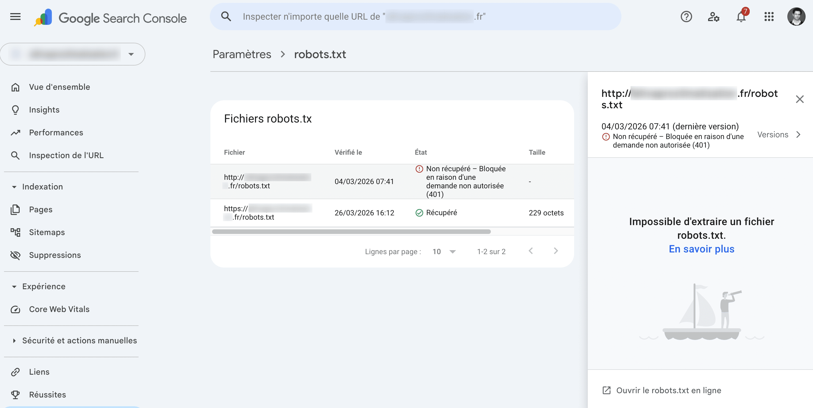 Example of an error in a robots.txt file