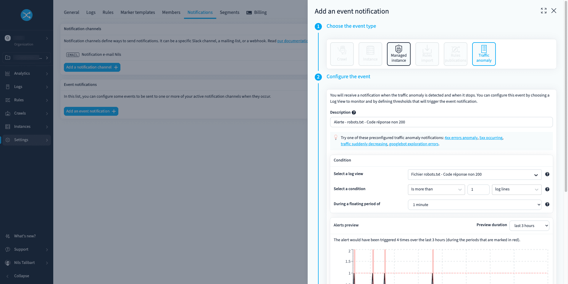 Creation of a notification for robots.txt monitoring