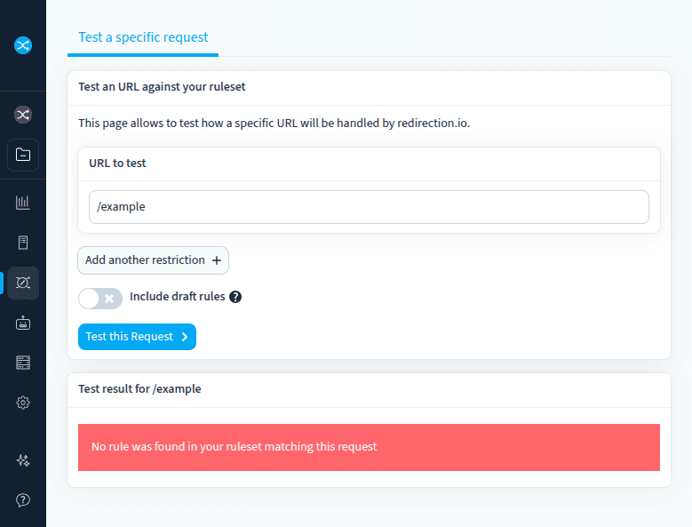 The rule tester show that no rule is going to be executed