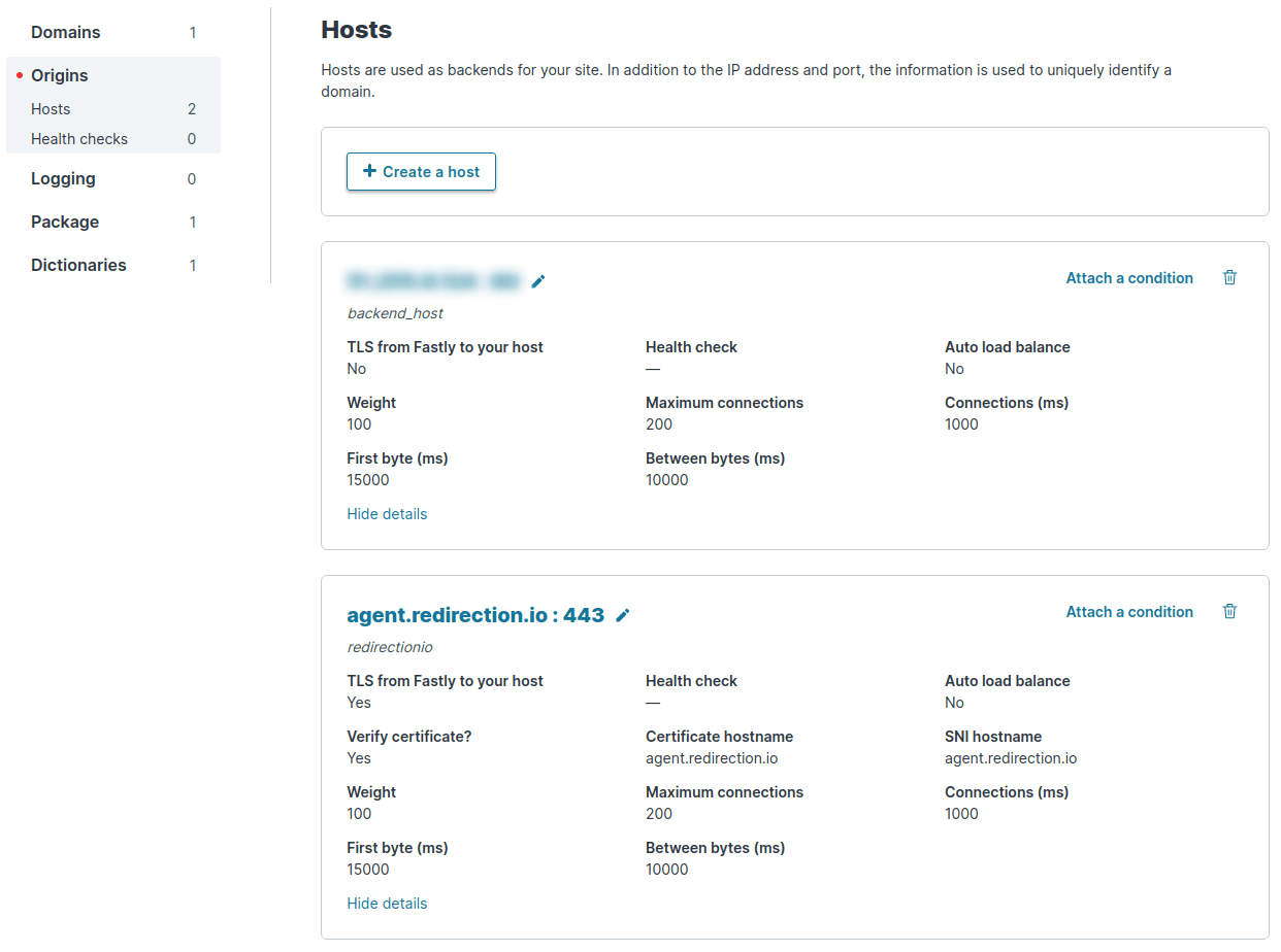 Fastly redirection.io worker origin hosts configuration