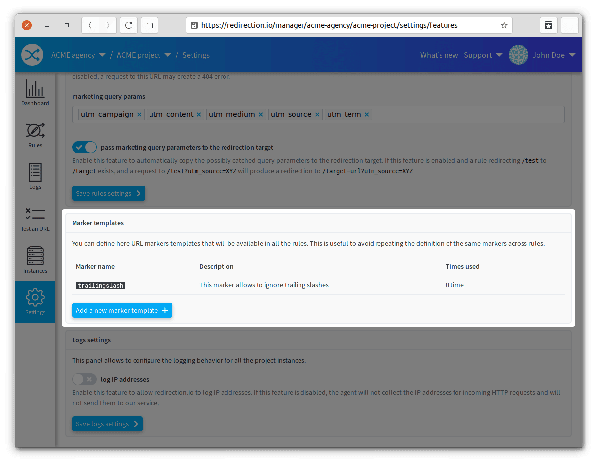 Gestion des modèles de marqueurs