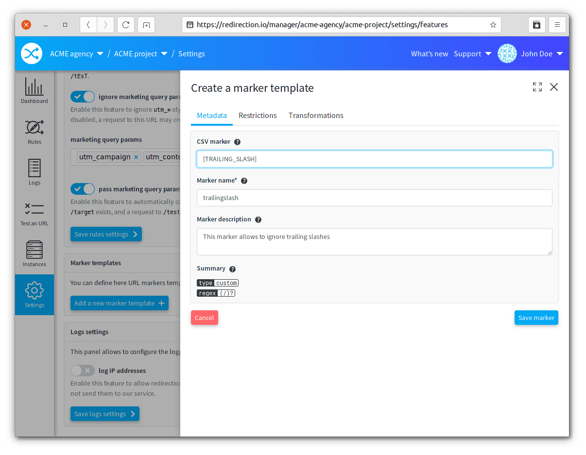 Gestion des modèles de marqueurs