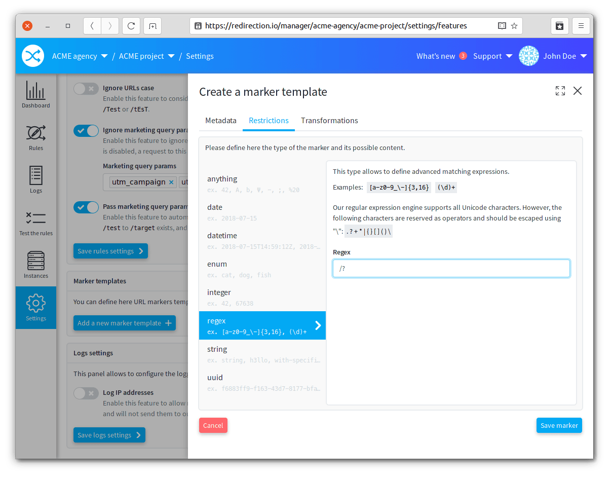 Gestion des modèles de marqueurs
