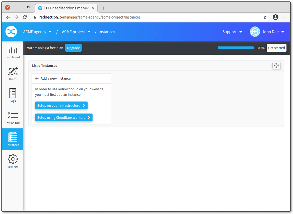 redirection.io instances list