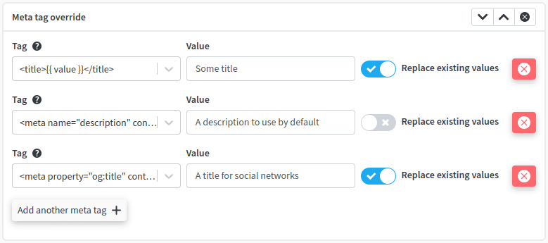 Meta Tag override action