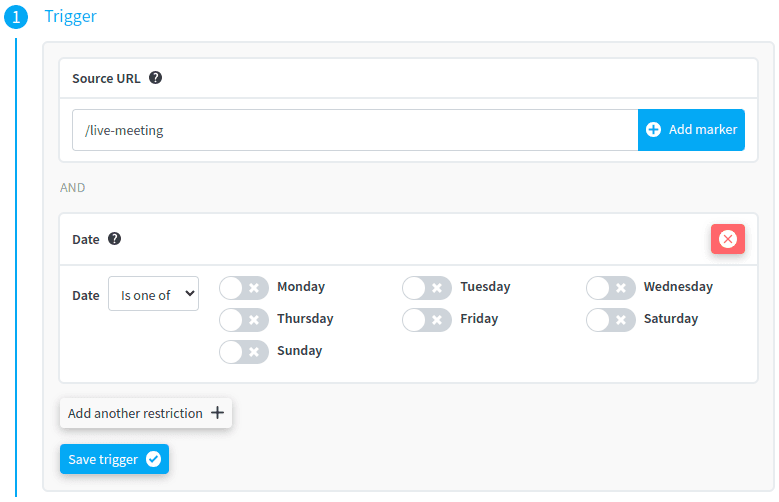 Trigger de date, configuré pour exécuter des règles uniquement les weekends