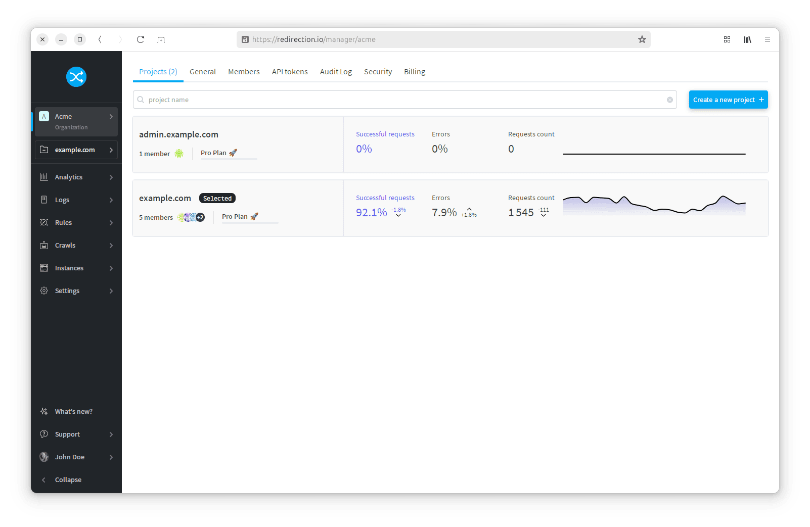 La nouvelle liste de projets permet de visualiser rapidement les projets d'une organisation