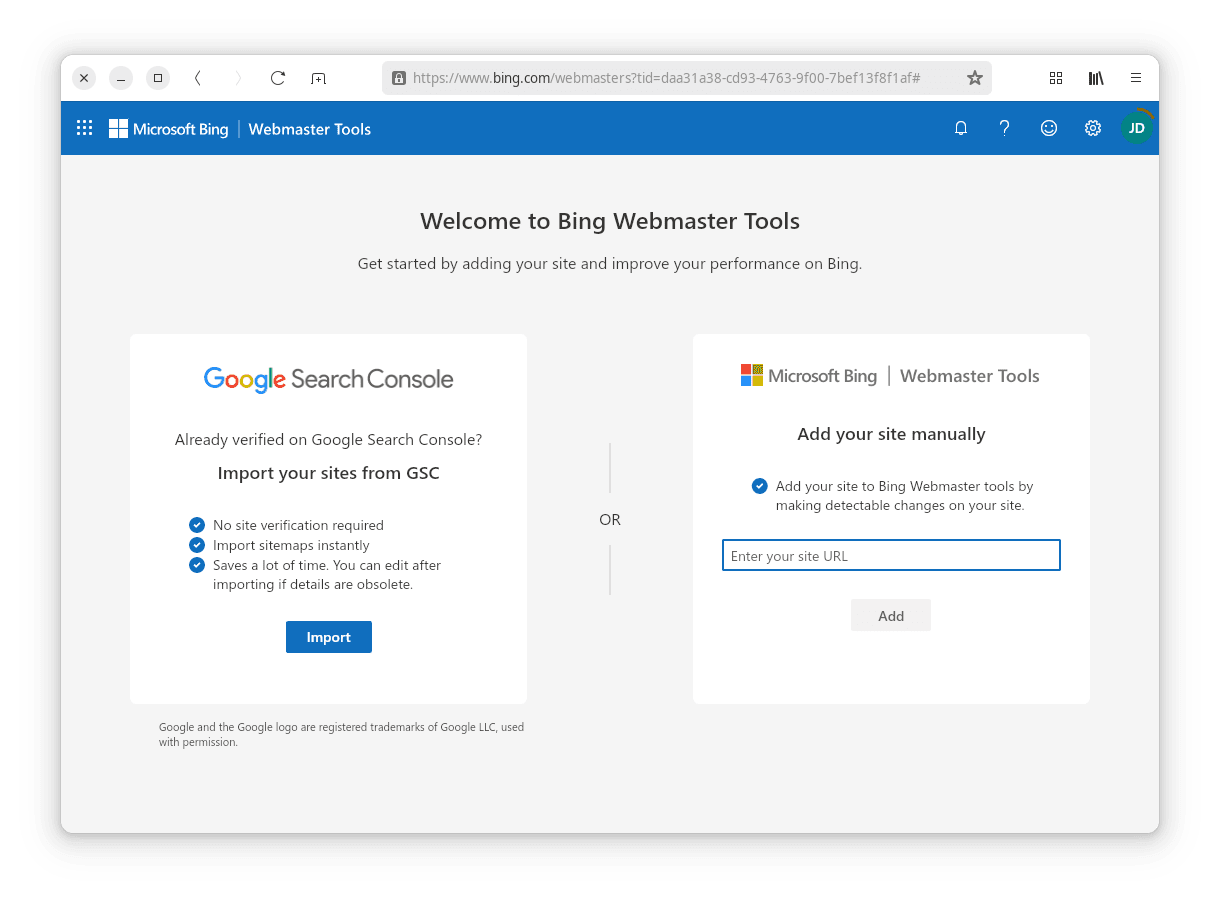 Aller sur Bing Webmaster Tools