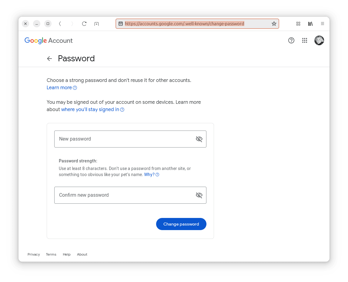copy the complete URL of the change password page