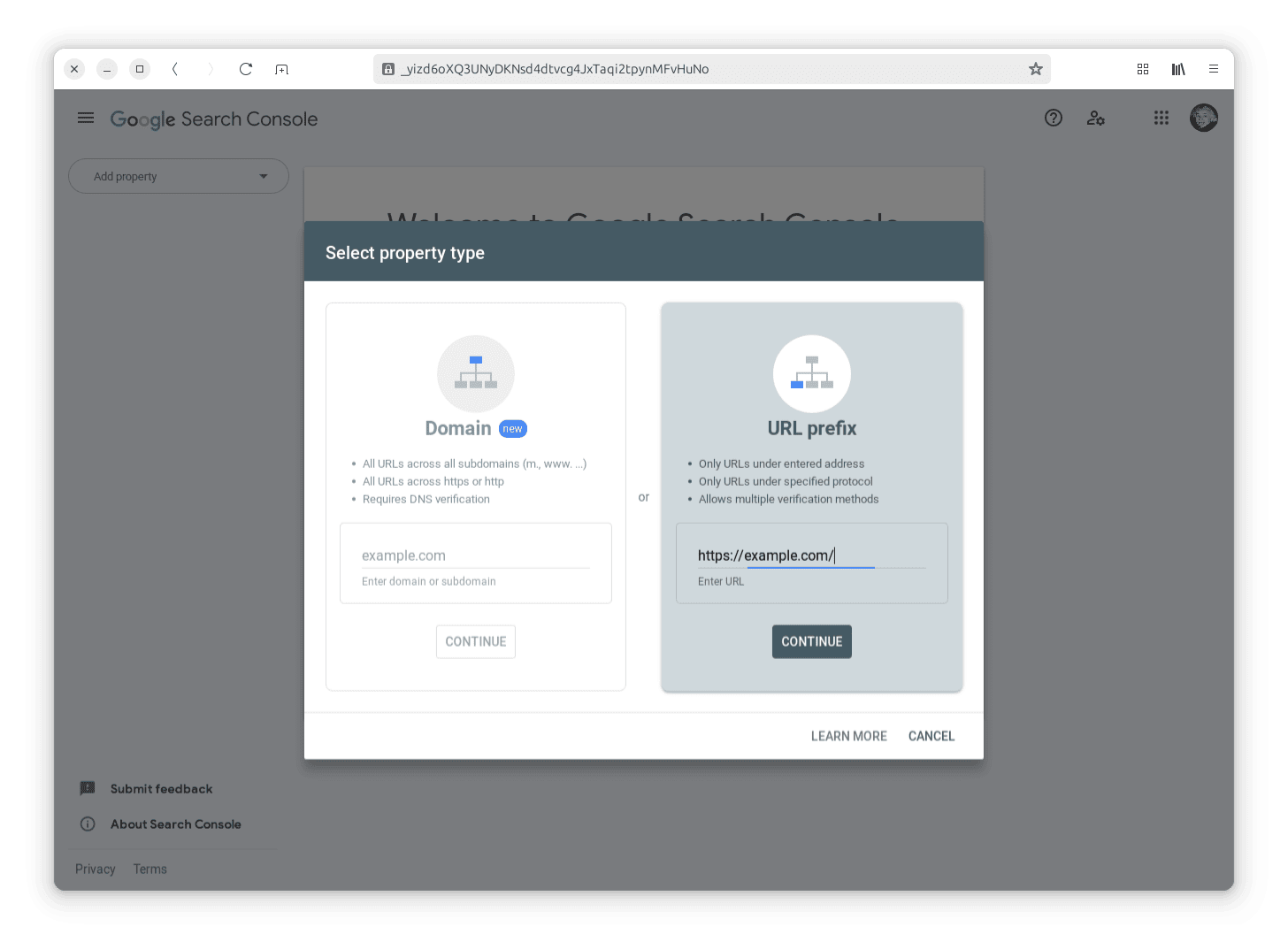enter your website's domain URL