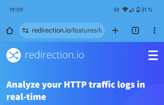 Le site redirection.io affiché sur un appareil mobile