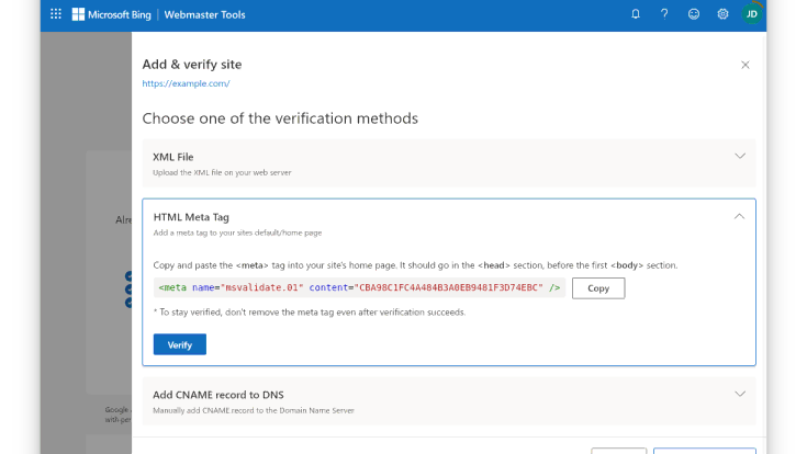 Validez votre accès à Bing Webmaster Tools de manière permanente