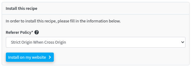 The Referrer Policy recipe installation interface in redirection.io