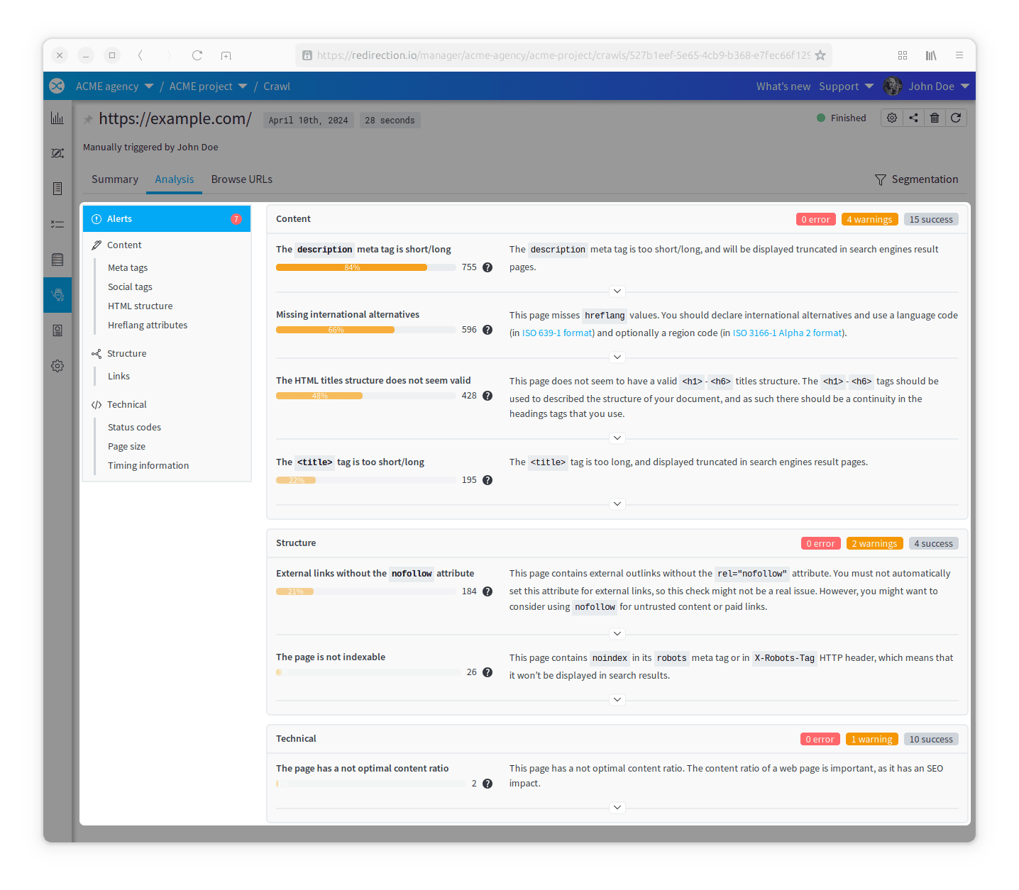 Crawl - Analysis - alerts