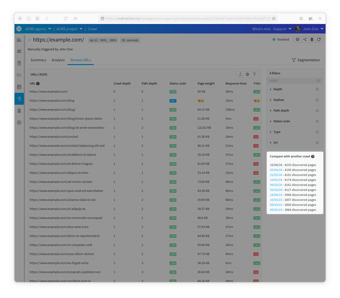 Crawl - Analysis - Compare with another crawl