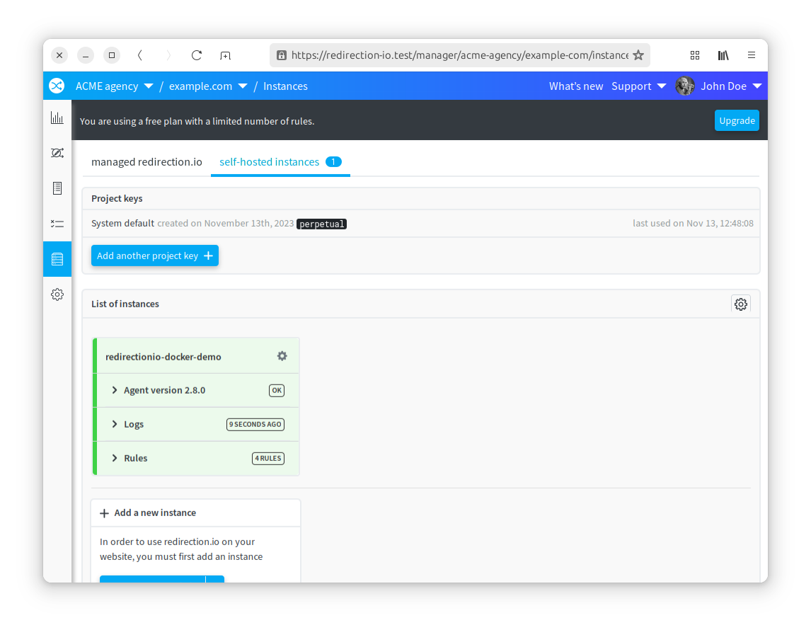 redirection.io project dashboard