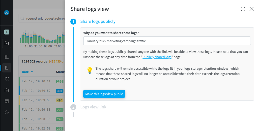 The first step for sharing logs publicly