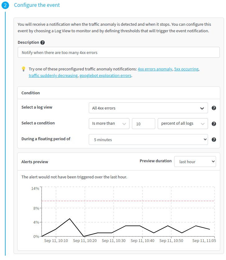 Configuring the alert