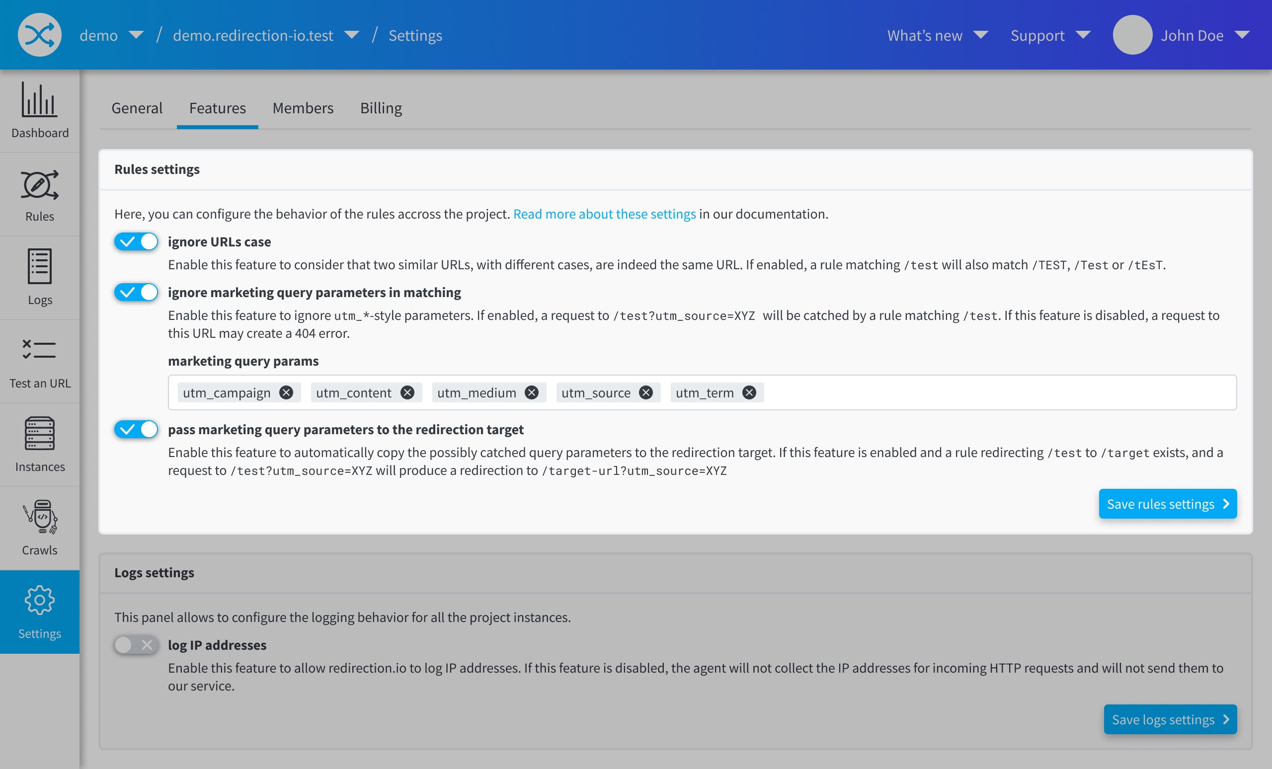 Ruleset behavior configuration