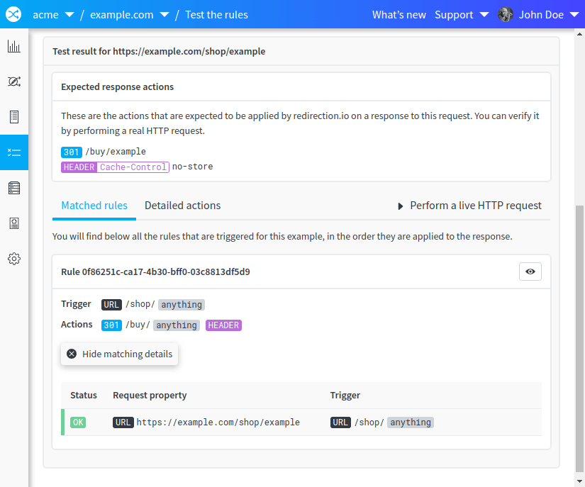 Matched rules result screencapture