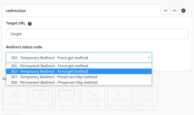 HTTP redirection creation form