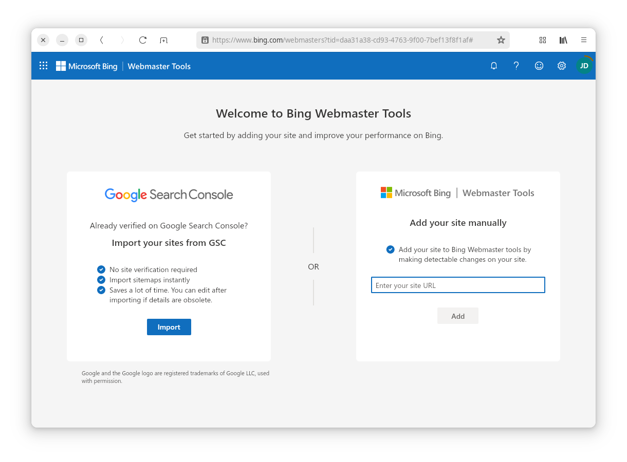 Aller sur Bing Webmaster Tools