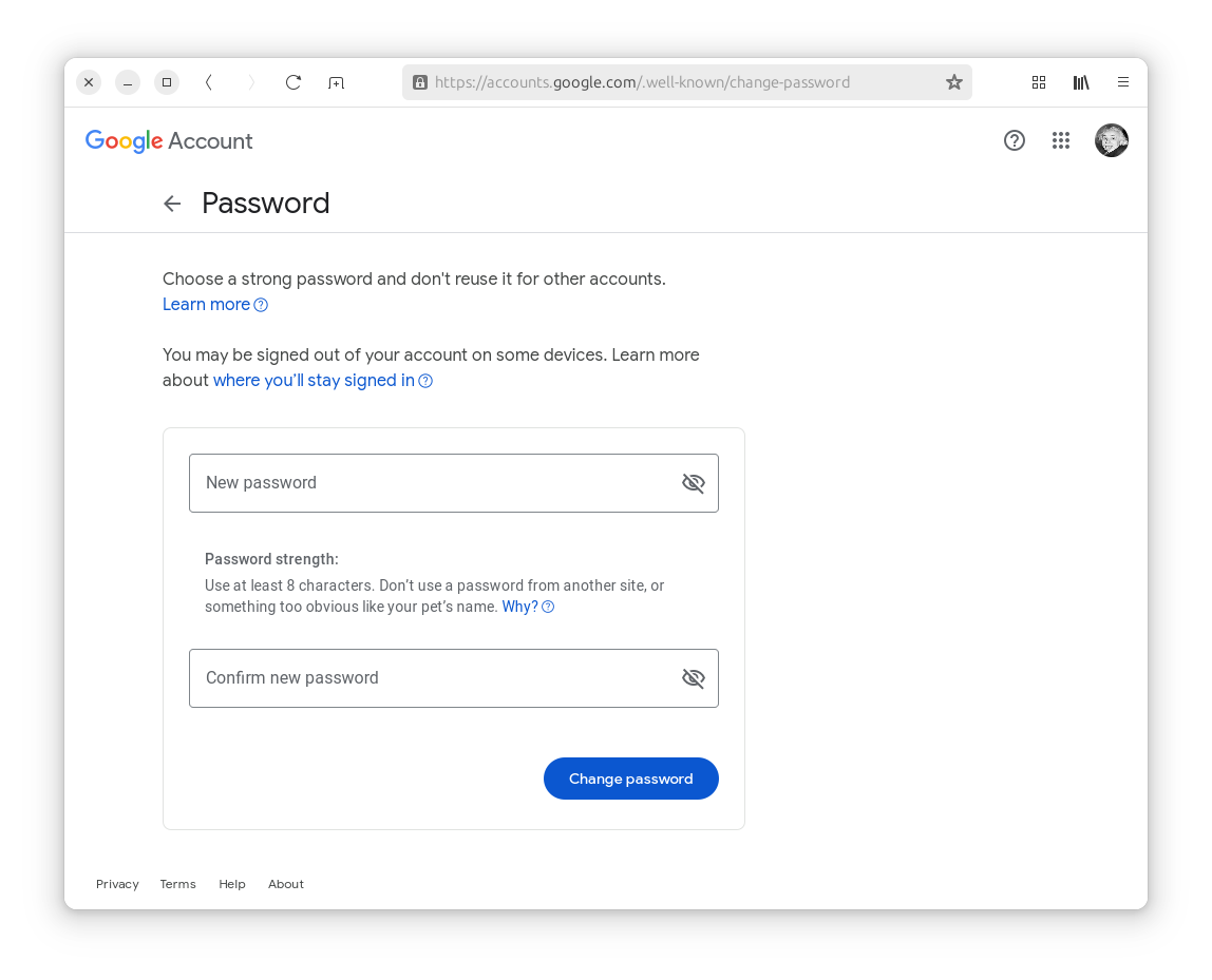 Navigate to the change password page