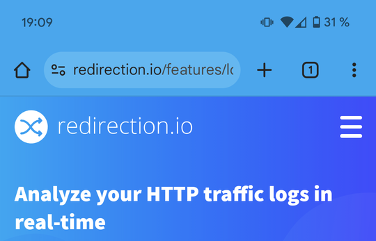 The redirection.io website displayed on a mobile device