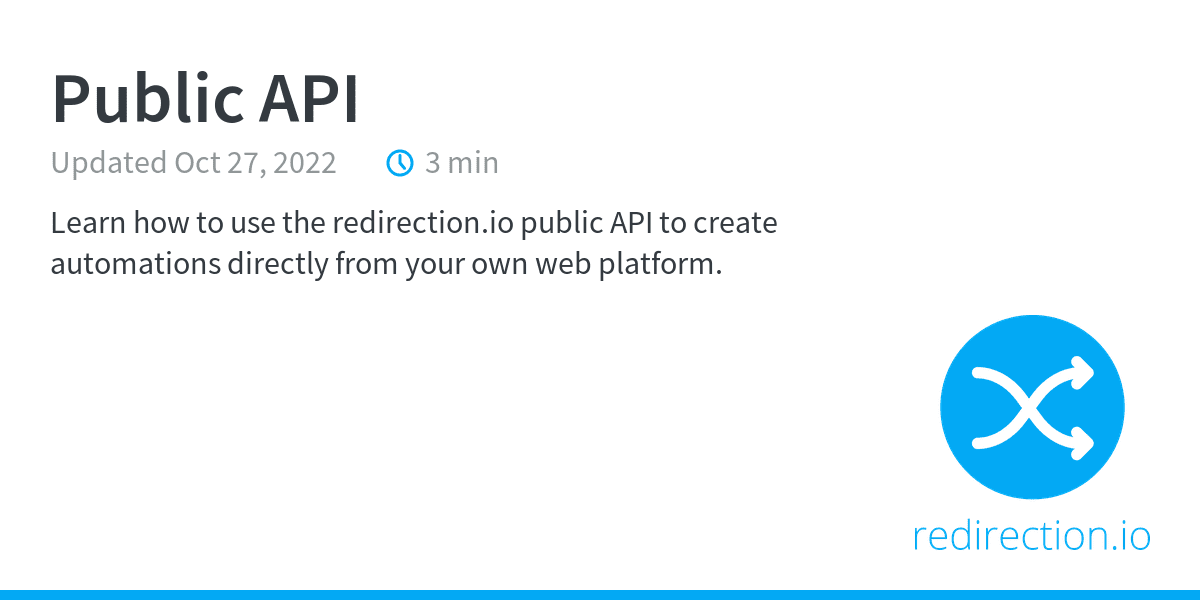 Public API - Developer documentation | redirection.io