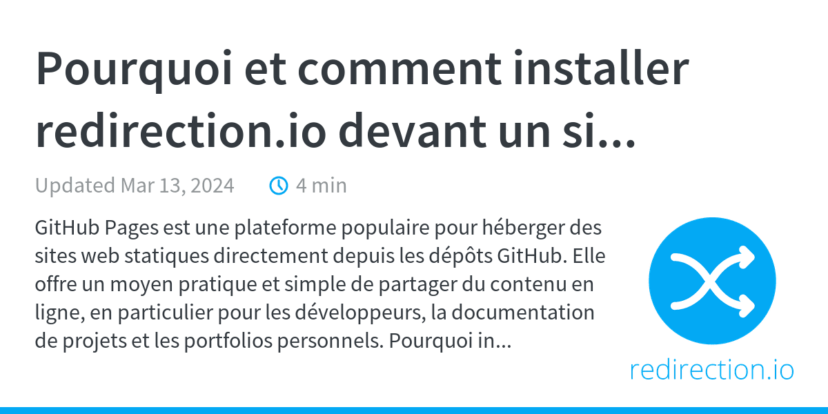 Pourquoi et comment installer redirection.io devant un site web Github ...